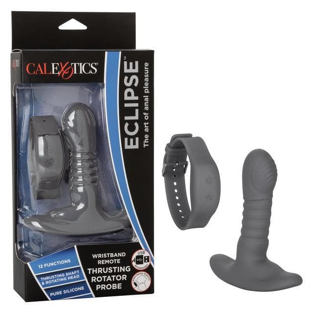 Eclipse Silicone Rechargeable Thrusting Rotator Anal Probe With Wristband Remote Control - Romantic Blessings