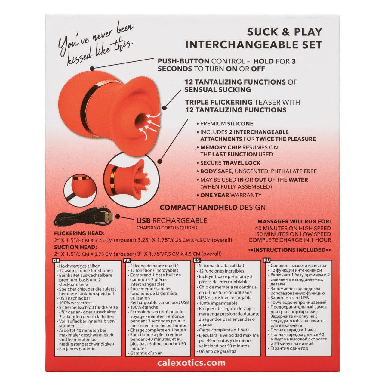 French Kiss Suck & Play Rechargeable Silicone Interchangeable Clit Stimulator Set Red - Romantic Blessings