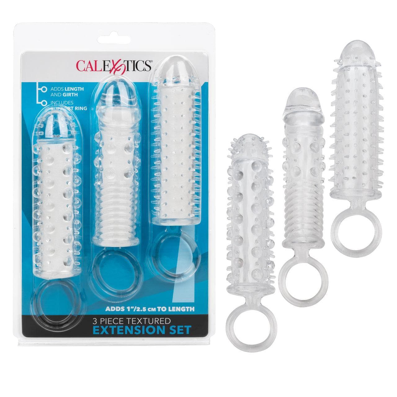 3 Piece Textured Extension Set Penis Sleeves Clear - Romantic Blessings