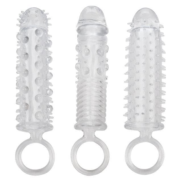 3 Piece Textured Extension Set Penis Sleeves Clear - Romantic Blessings
