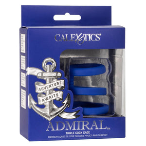 Admiral Triple Premium Silicone Penis Ring Cage Blue - Romantic Blessings