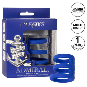 Admiral Triple Premium Silicone Penis Ring Cage Blue - Romantic Blessings