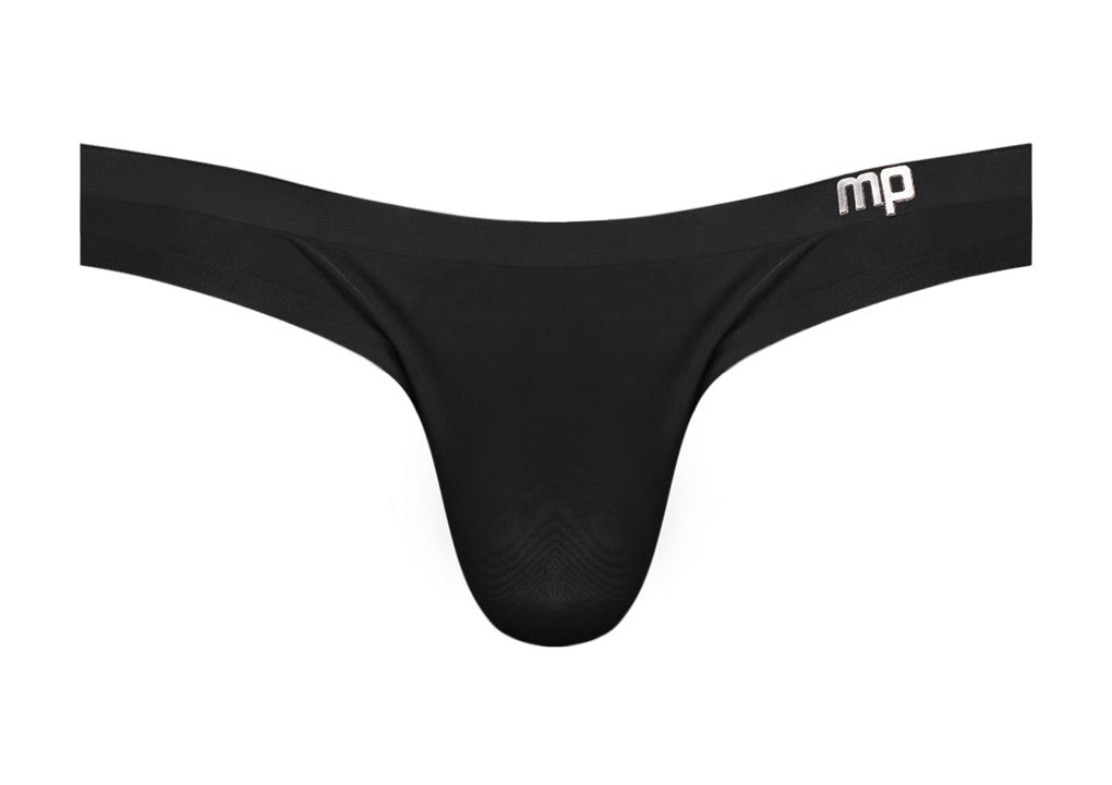 Male Power Seamless Sleek Thong with Sheer Pouch Black