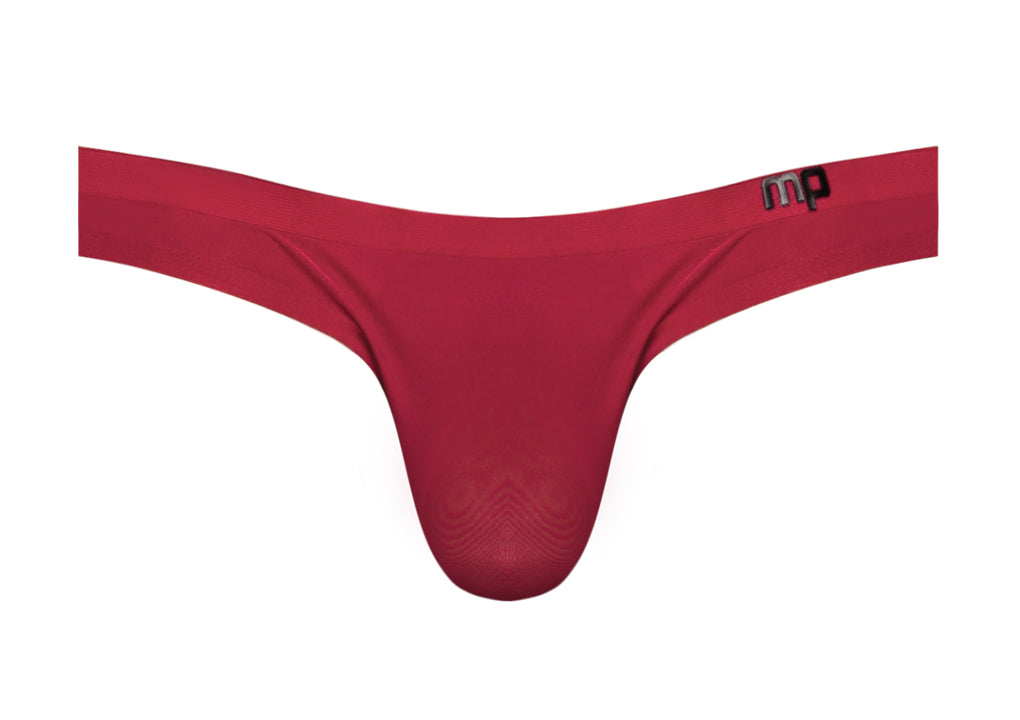 Male Power Seamless Sleek Thong with Sheer Pouch Wine
