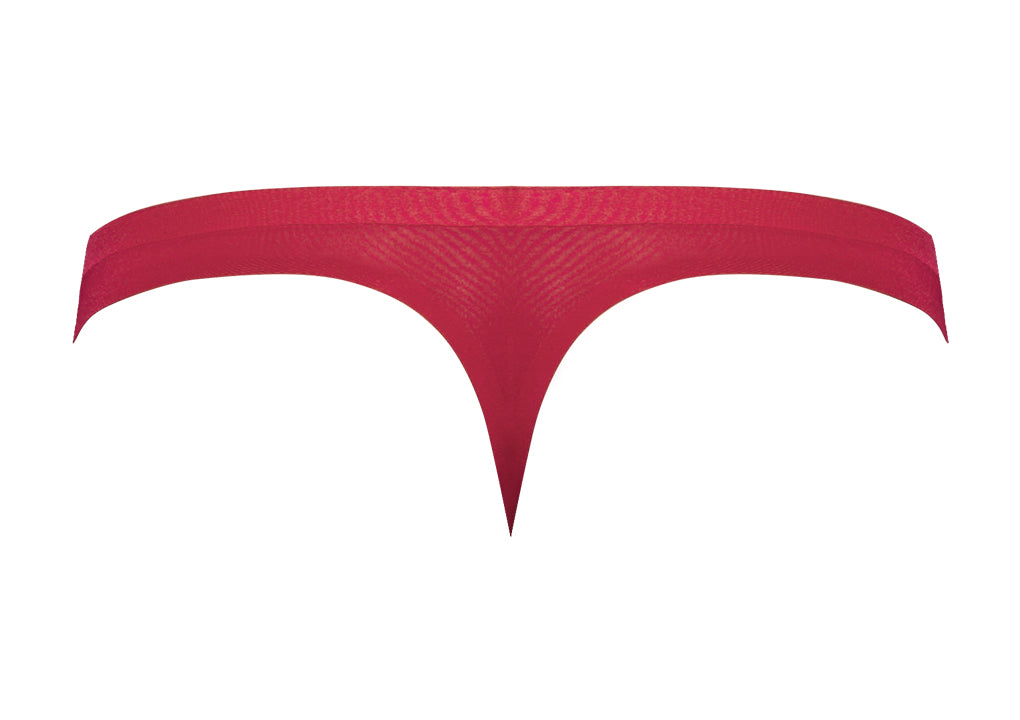 Male Power Seamless Sleek Thong with Sheer Pouch Wine