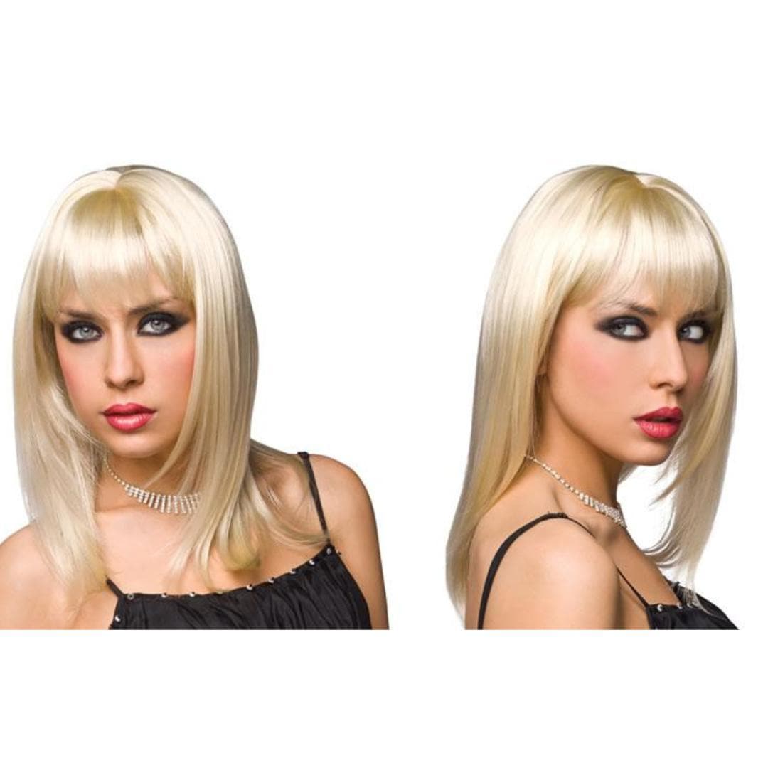 Pleasure Wigs Steph Shoulder Length Straight and End Curls Hair Banged Wig Platinum Blonde - Romantic Blessings