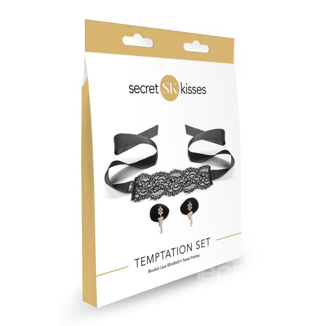 Secret Kisses Temptation Set Boudor Lace blindfold & Tassel Pasties Black - Romantic Blessings