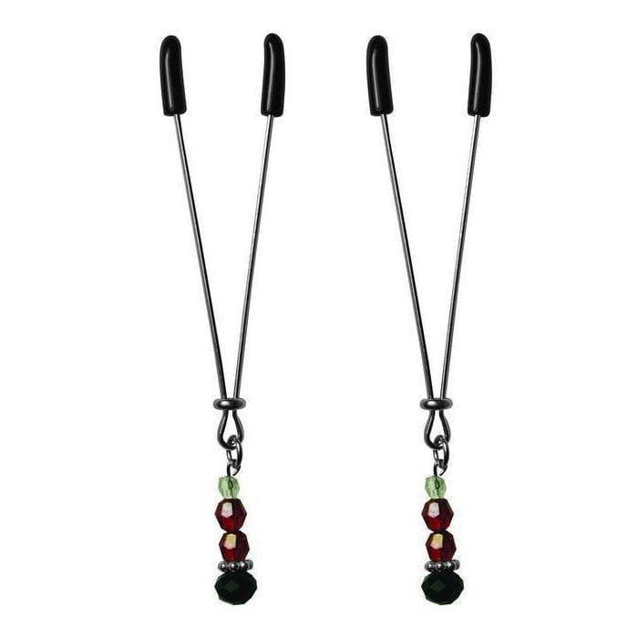 Sex & Mischief Sexperiments Beginner Adjustable Tweezer Style Ruby Black Nipple Clips - Romantic Blessings