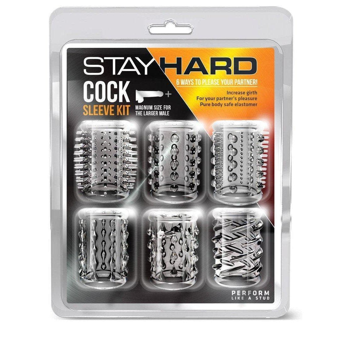 Stay Hard Male Enlargement Penis Girth Enhancement 6 Sleeve Pack Multi Textures Clear - Romantic Blessings