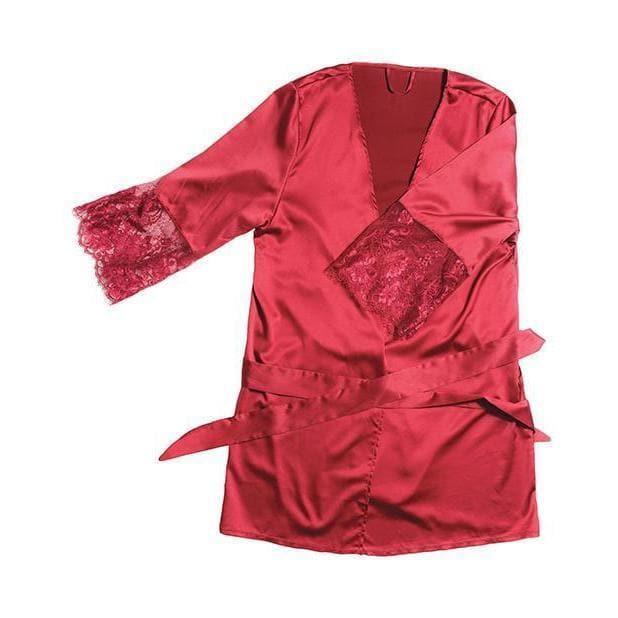 Stretch Satin Robe w/Eyelash Lace Sleeve Merlot - Romantic Blessings