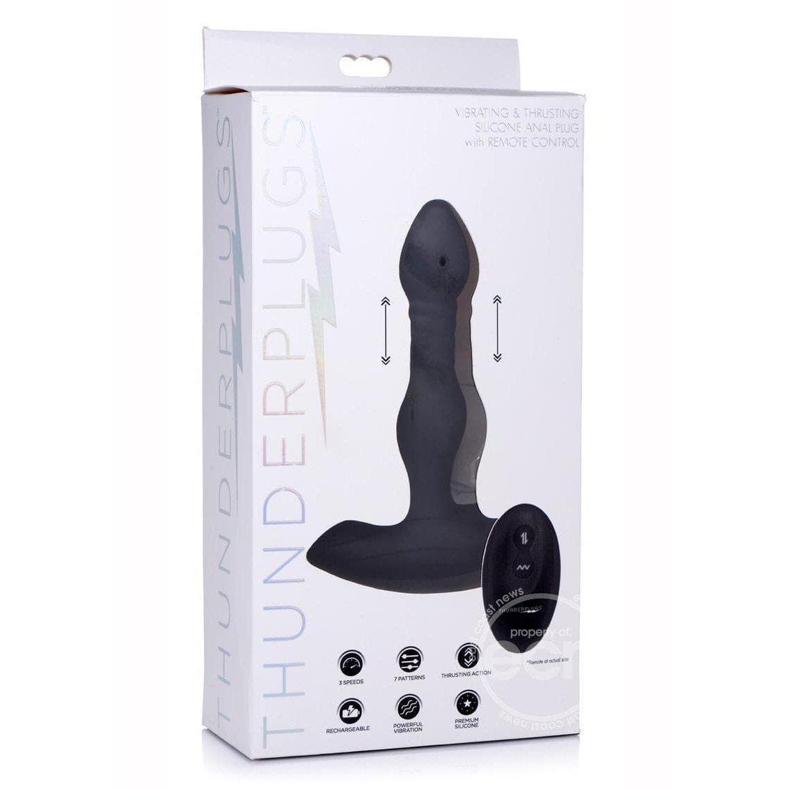 Thunder Plugs Vibrating & Thrusting Silicone Rechargeable Anal Plug with Remote Control - Romantic Blessings