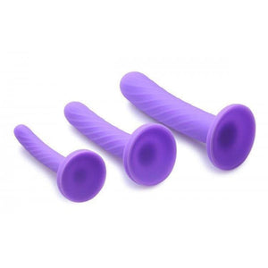 Tri Play 3 Piece Silicone Dildo Set Purple with Swirled Ridges for G Spot & P Spot Stimulation - Romantic Blessings