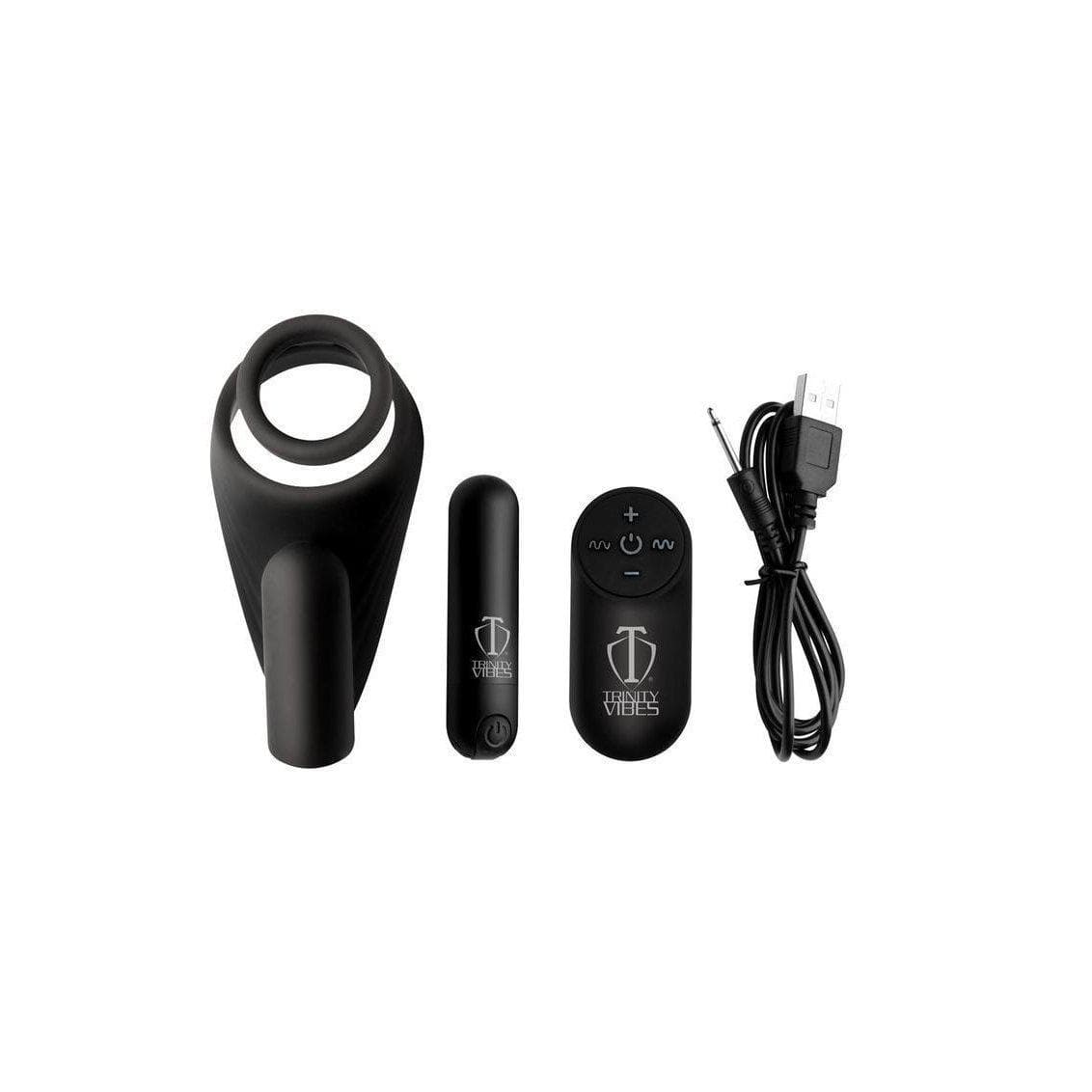 Trinity 4 Men Silicone Rechargeable Penis Ring & Vibrating Taint Stimulator With Remote Control - Romantic Blessings