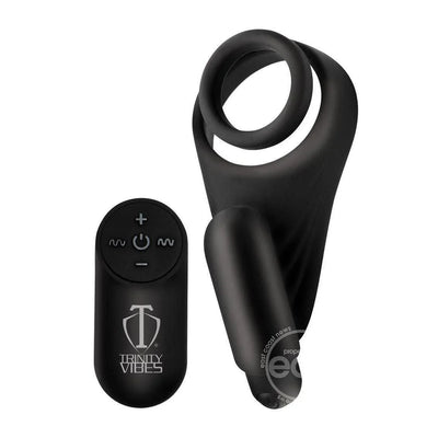 Trinity 4 Men Silicone Rechargeable Penis Ring & Vibrating Taint Stimulator With Remote Control - Romantic Blessings