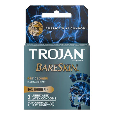 Trojan Bareskin Premium Lubricated Latex Condoms 3-Pack - Romantic Blessings