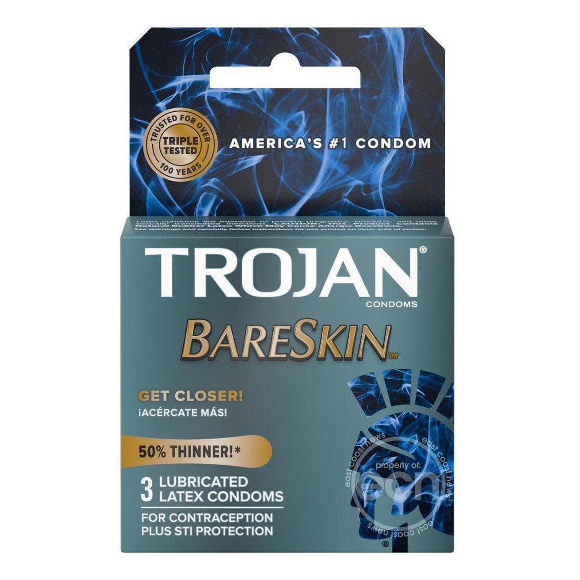 Trojan Bareskin Premium Lubricated Latex Condoms 3-Pack - Romantic Blessings