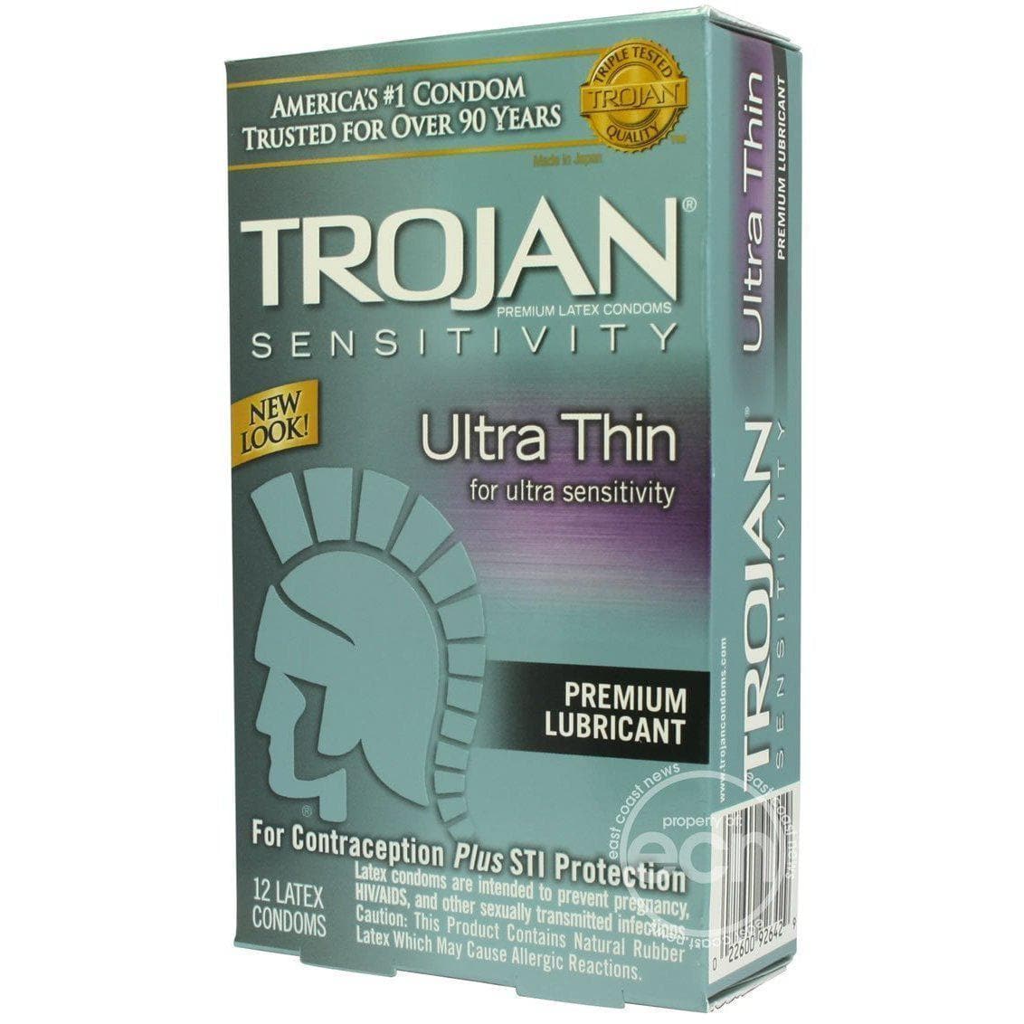 Trojan Condom Sensitivity Ultra Thin Lubricated 12 Pack - Romantic Blessings