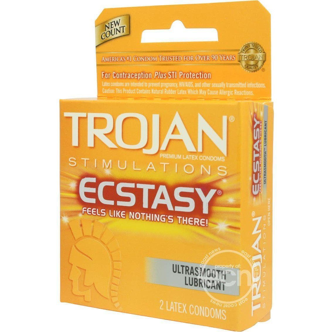 Trojan Condom Stimulations Ecstasy Lubrciated 2 Pack - Romantic Blessings