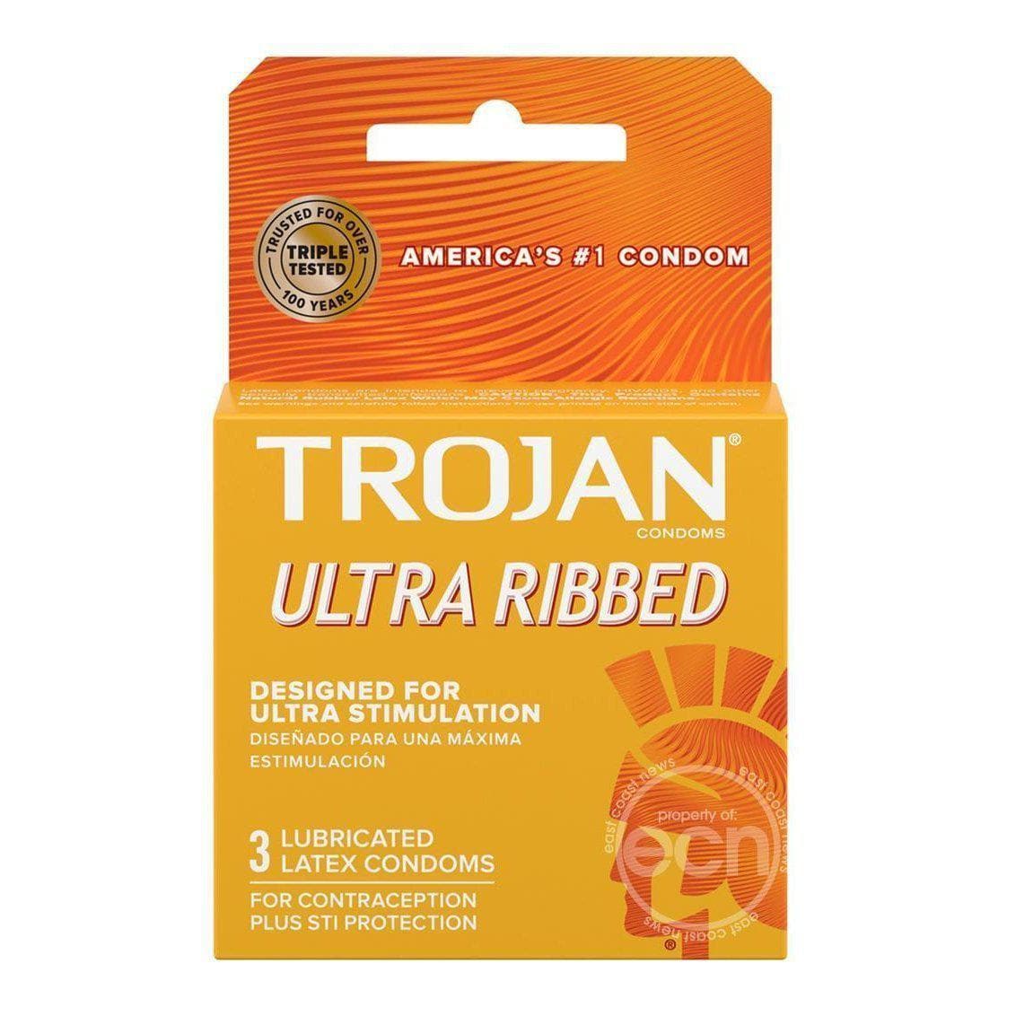 Trojan Condom Stimulations Ultra Ribbed Lubricated 3 Pack - Romantic Blessings