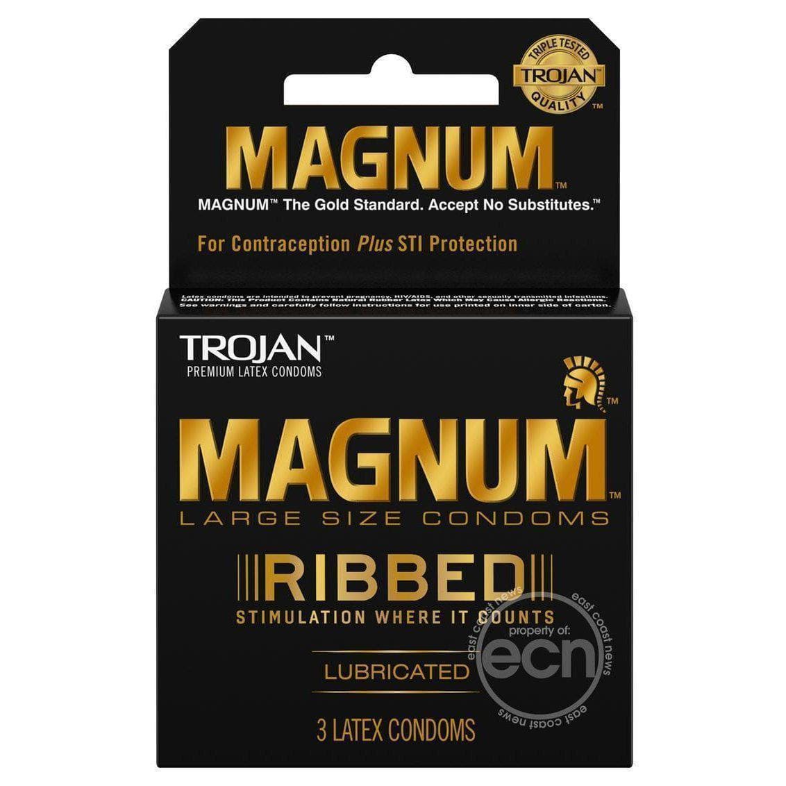 Trojan Magnum Ribbed Lubricated Latex Condoms 3-Pack Large - Romantic Blessings