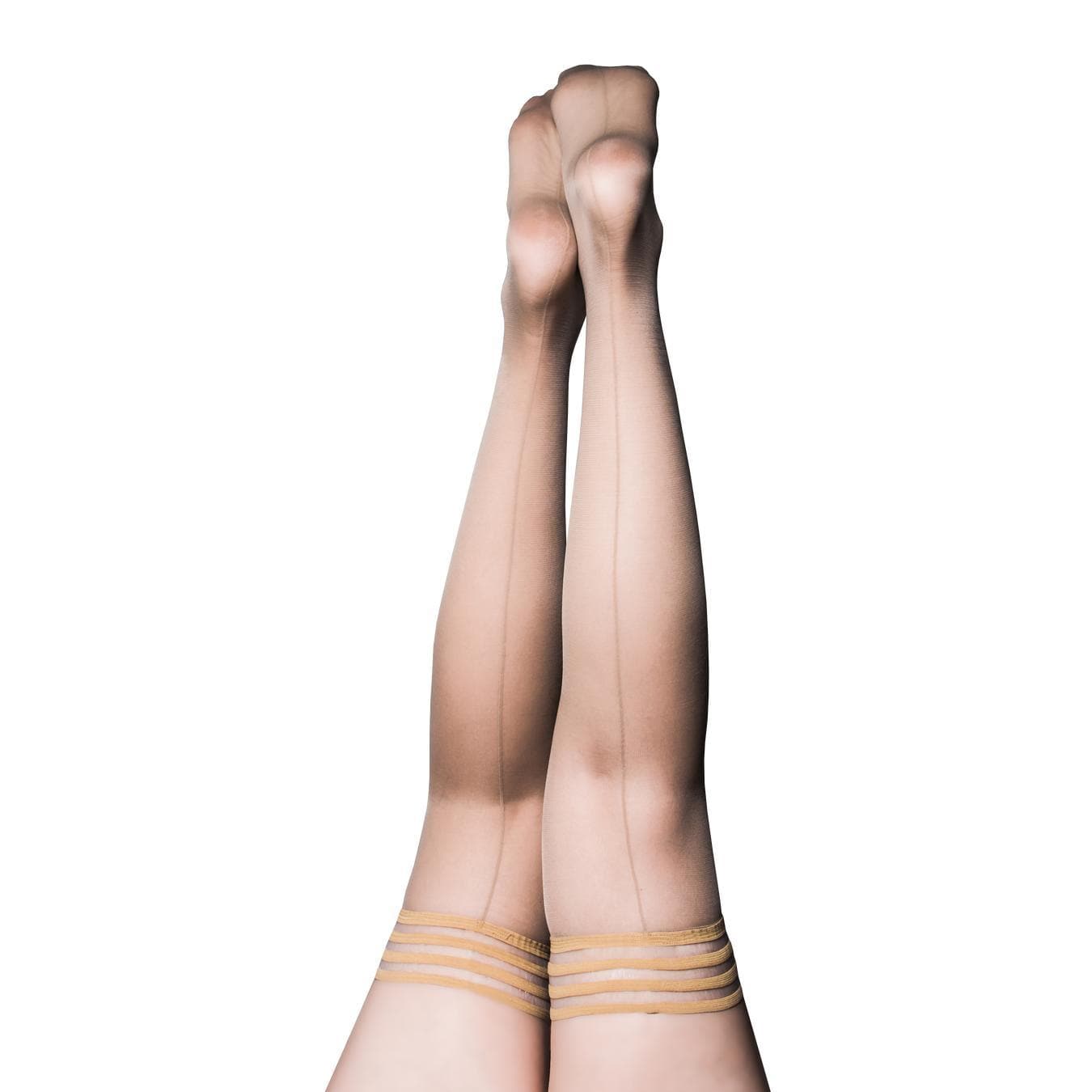 Kixies Vanessa Nude Back Seam Cuban Heel Champagne Thigh Highs Nude - Romantic Blessings