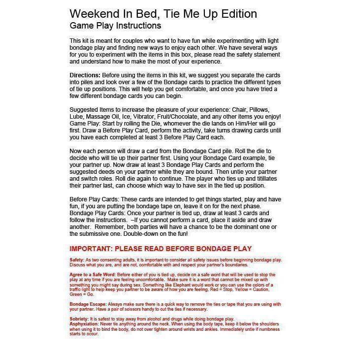 Weekend in Bed II Tie Me Up Edition Bondage Play Kit - Romantic Blessings