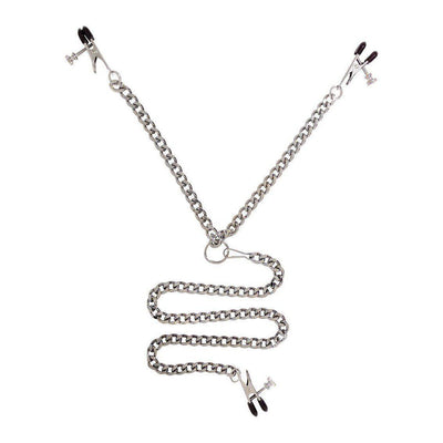 Y Style Adjustable Broad Rubber Tip Nipple Clamps With Clitoral Clamp Silver - Romantic Blessings
