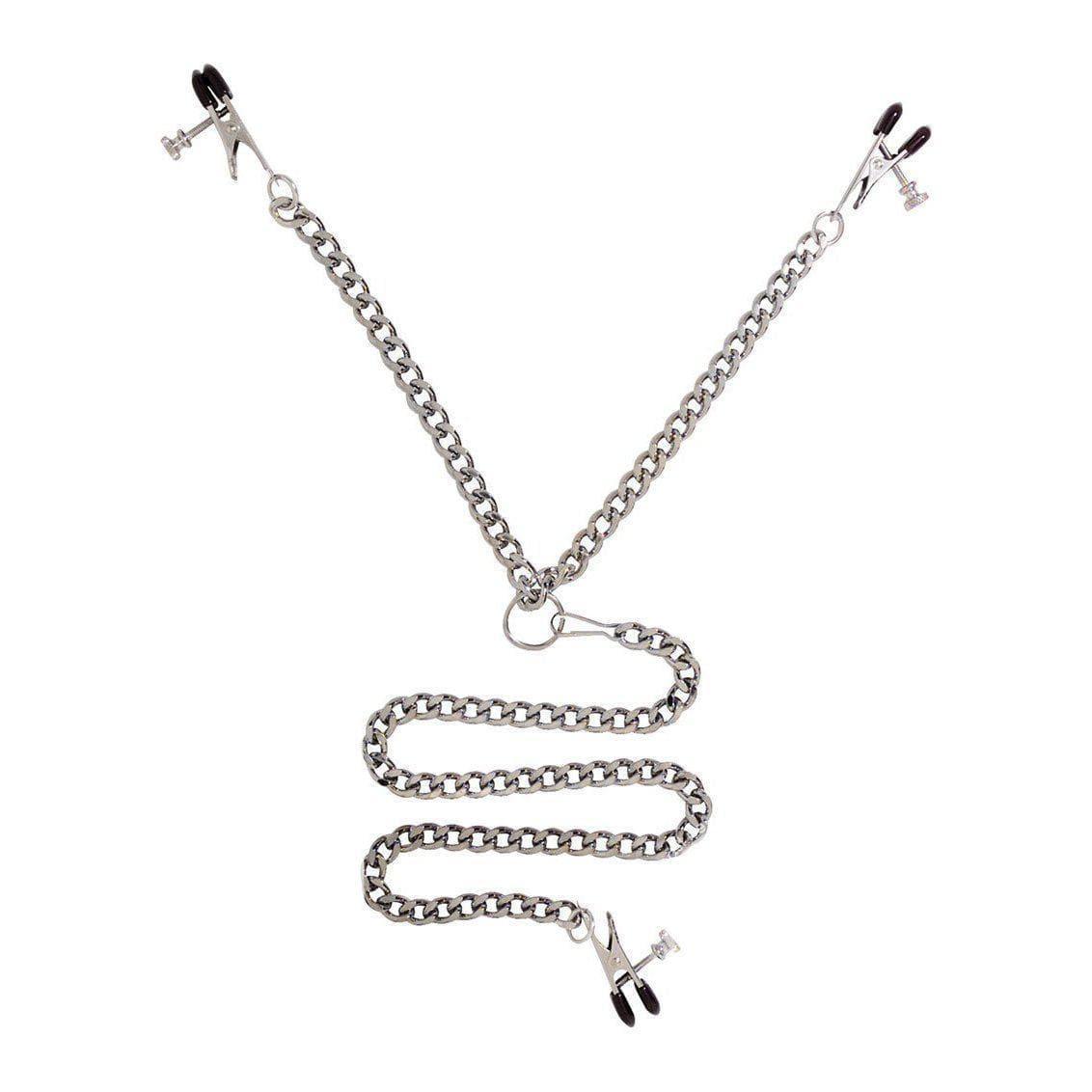 Y Style Adjustable Broad Rubber Tip Nipple Clamps With Clitoral Clamp Silver - Romantic Blessings