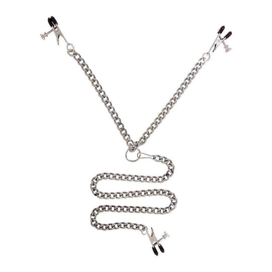Y Style Adjustable Broad Rubber Tip Nipple Clamps With Clitoral Clamp Silver - Romantic Blessings