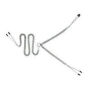 Y Style Adjustable Vinyl Coated Tweezer Nipple Clamps With Clitoral Clamp Silver - Romantic Blessings