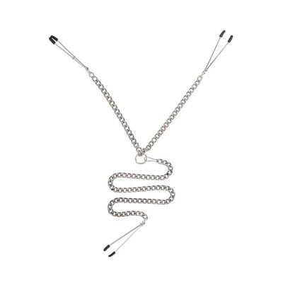 Y Style Adjustable Vinyl Coated Tweezer Nipple Clamps With Clitoral Clamp Silver - Romantic Blessings