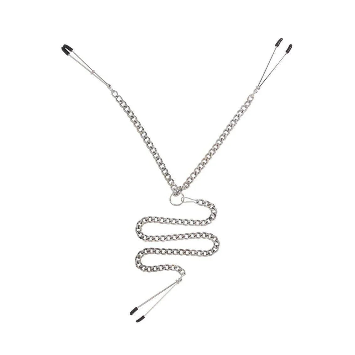 Y Style Adjustable Vinyl Coated Tweezer Nipple Clamps With Clitoral Clamp Silver - Romantic Blessings