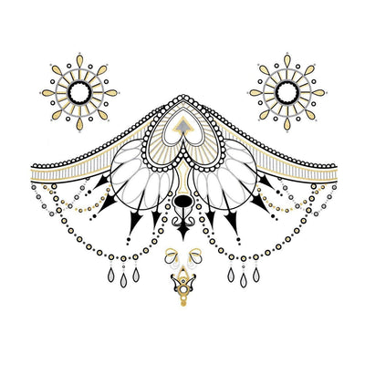 Audrey Chest Body Temporary Gold Tattoo Jewelry 4 Sheets - Romantic Blessings