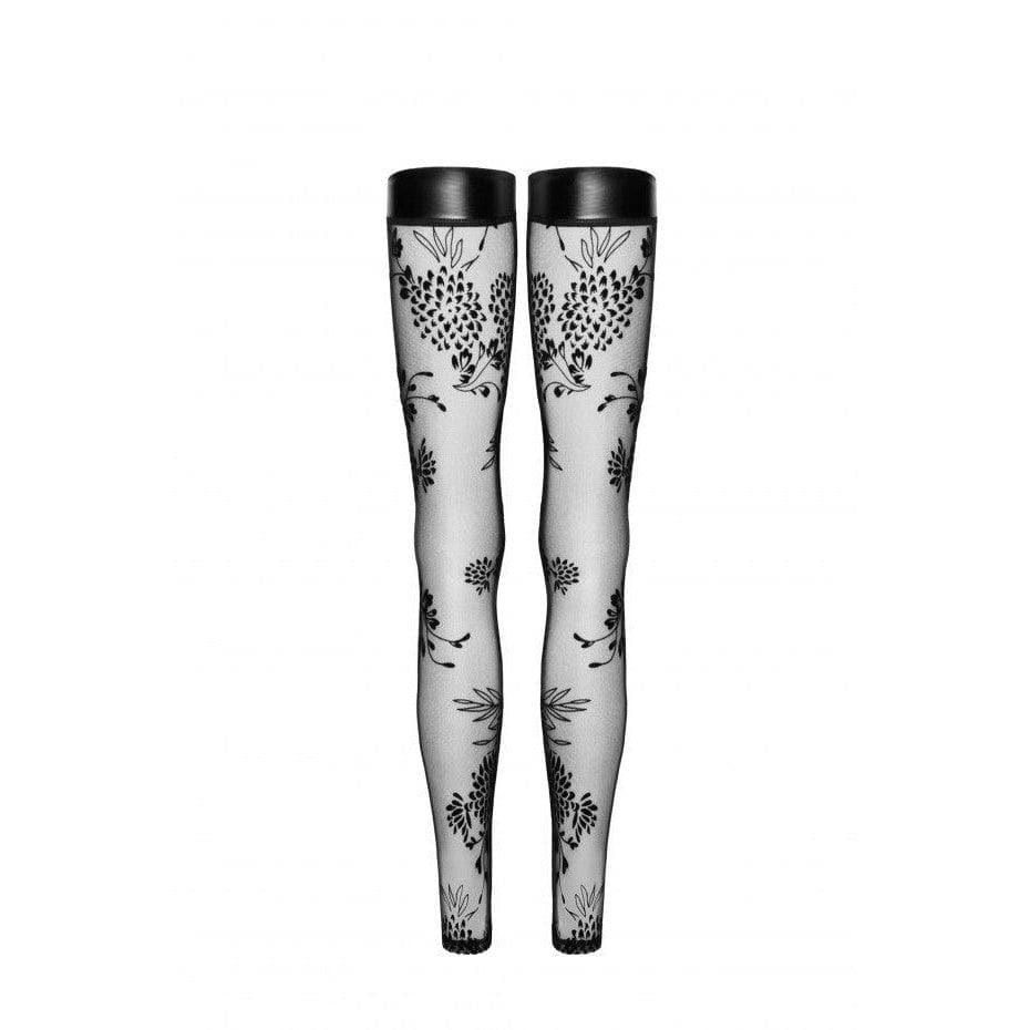 Noir Handmade Tulle Stockings With Patterned Flock Embroidery - Romantic Blessings