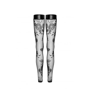 Noir Handmade Tulle Stockings With Patterned Flock Embroidery - Romantic Blessings