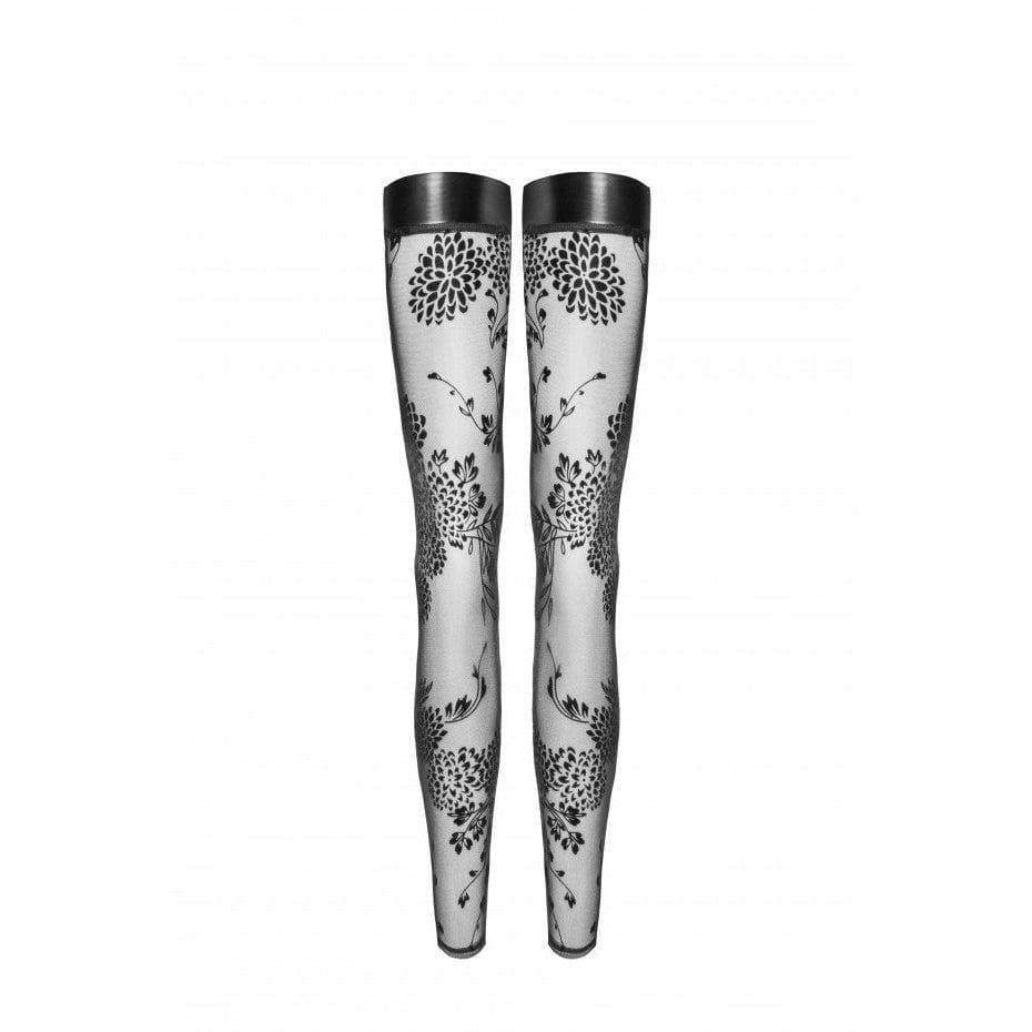 Noir Handmade Tulle Stockings With Patterned Flock Embroidery - Romantic Blessings