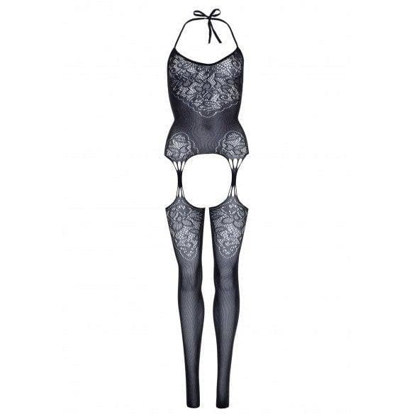 Leg Avenue Seamless Jacquard Lace Suspender Bodystocking Black - Romantic Blessings