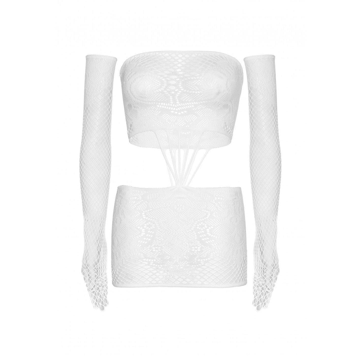 Leg Avenue Strappy Lace Tube Dress and Matching Gloves (2 pieces) - O/S - White - Romantic Blessings