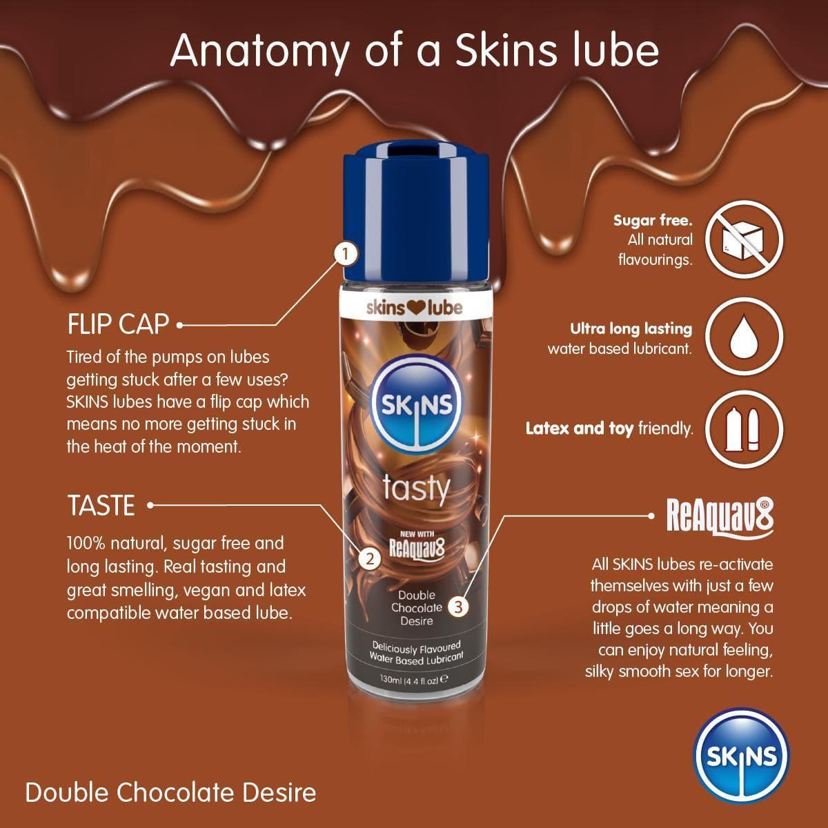Skins Double Chocolate Desire Water Based Lubricant 4.4 oz - Romantic Blessings