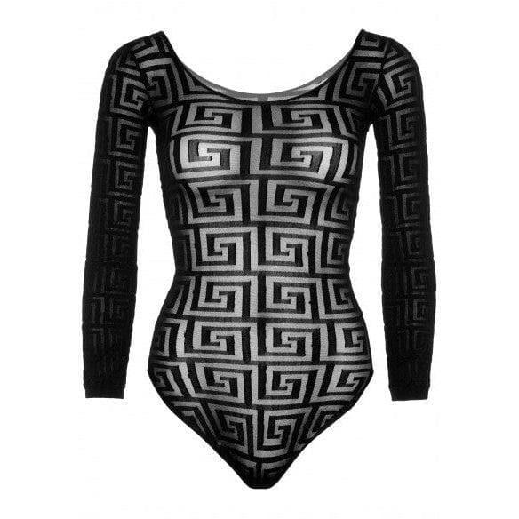 Leg Avenue Mosaic Opaque Snap Crotch Bodysuit Black - Romantic Blessings