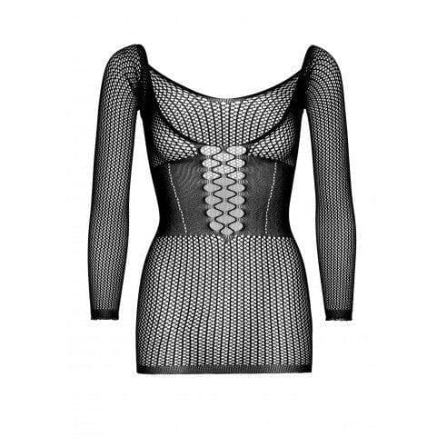 Leg Avenue Net Long Sleeve Mini Dress with Waist Cincher Detail O/S - Black - Romantic Blessings