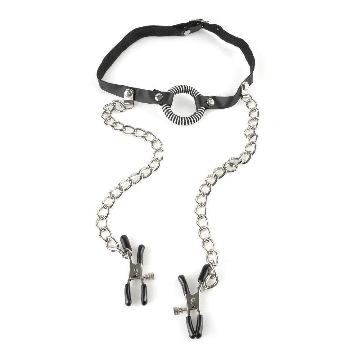 Fetish Fantasy O-Ring Gag with Nipple Clamps - Romantic Blessings