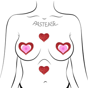 Pastease Peek-a-Boob: Red Glitter Heart Frame & Center Nipple Pasties - Romantic Blessings