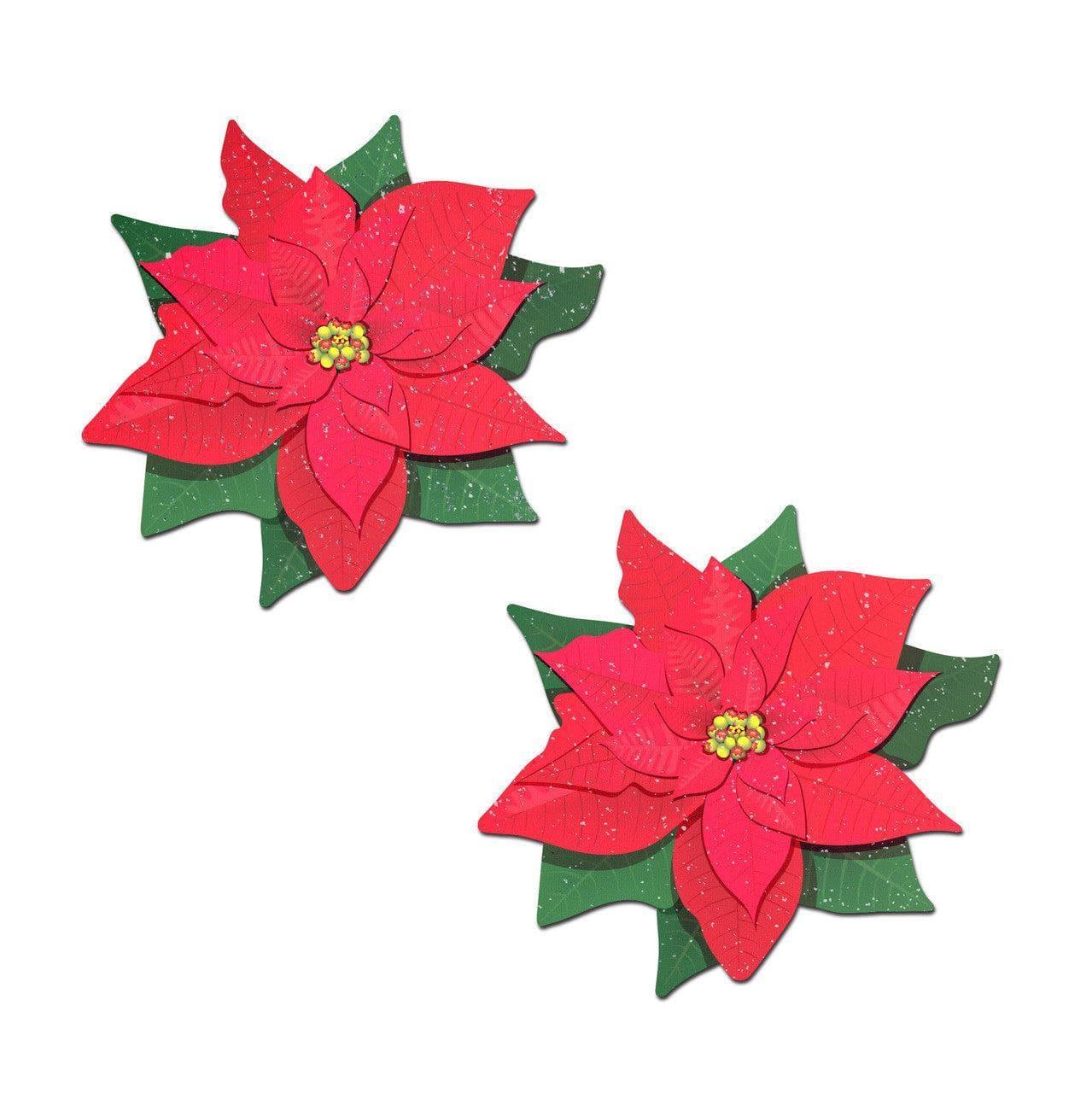 Pastease Christmas Winter Poinsettia Red & Green Nipple Pasties - Romantic Blessings