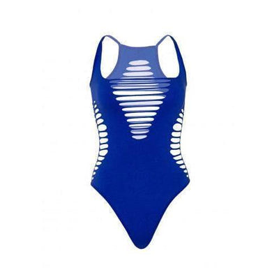 Leg Avenue Seamless Shredded Racer Back Thong Bodysuit - O/S - Blue - Romantic Blessings
