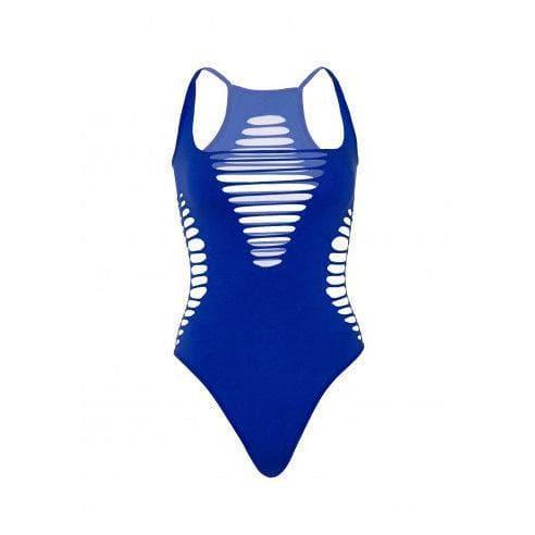 Leg Avenue Seamless Shredded Racer Back Thong Bodysuit - O/S - Blue - Romantic Blessings