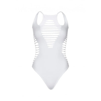 Leg Avenue Seamless Shredded Racer Back Thong Bodysuit - O/S - White - Romantic Blessings