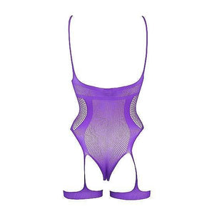 Shots Le Desir Bliss Open Cup Strappy Gartered Fishnet Teddy Purple - Romantic Blessings