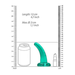 Shots RealRock Crystal Clear Non-Realistic 5 in Curved Dildo With Suction Cup Turquoise - Romantic Blessings