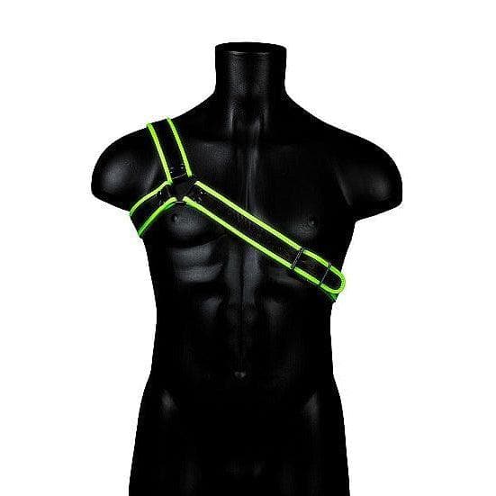 Shots Ouch! Glow in the Dark Bonded Leather Gladiator Harness Neon Green - Romantic Blessings